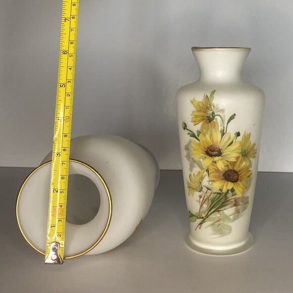 Vintage Frosted Glass Vase with Yellow Flowers - Picture 6 of 8